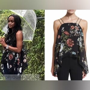 Nicholas Blouse Black Floral Silk Asymmetrical Rachel Lindsay Size 6